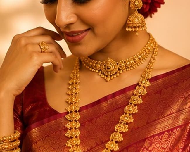 Indian woman wearing gold jewellery